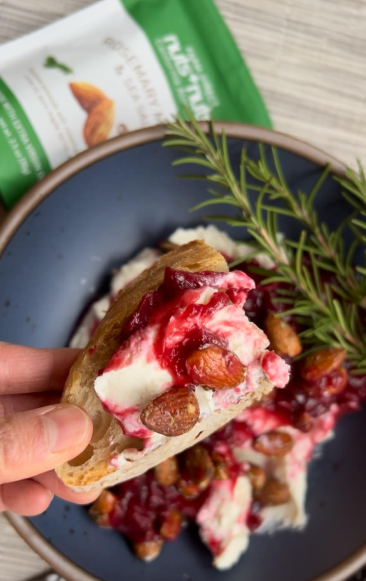 Whipped Goat Cheese, Cranberries, and Rosemary Maple Almonds