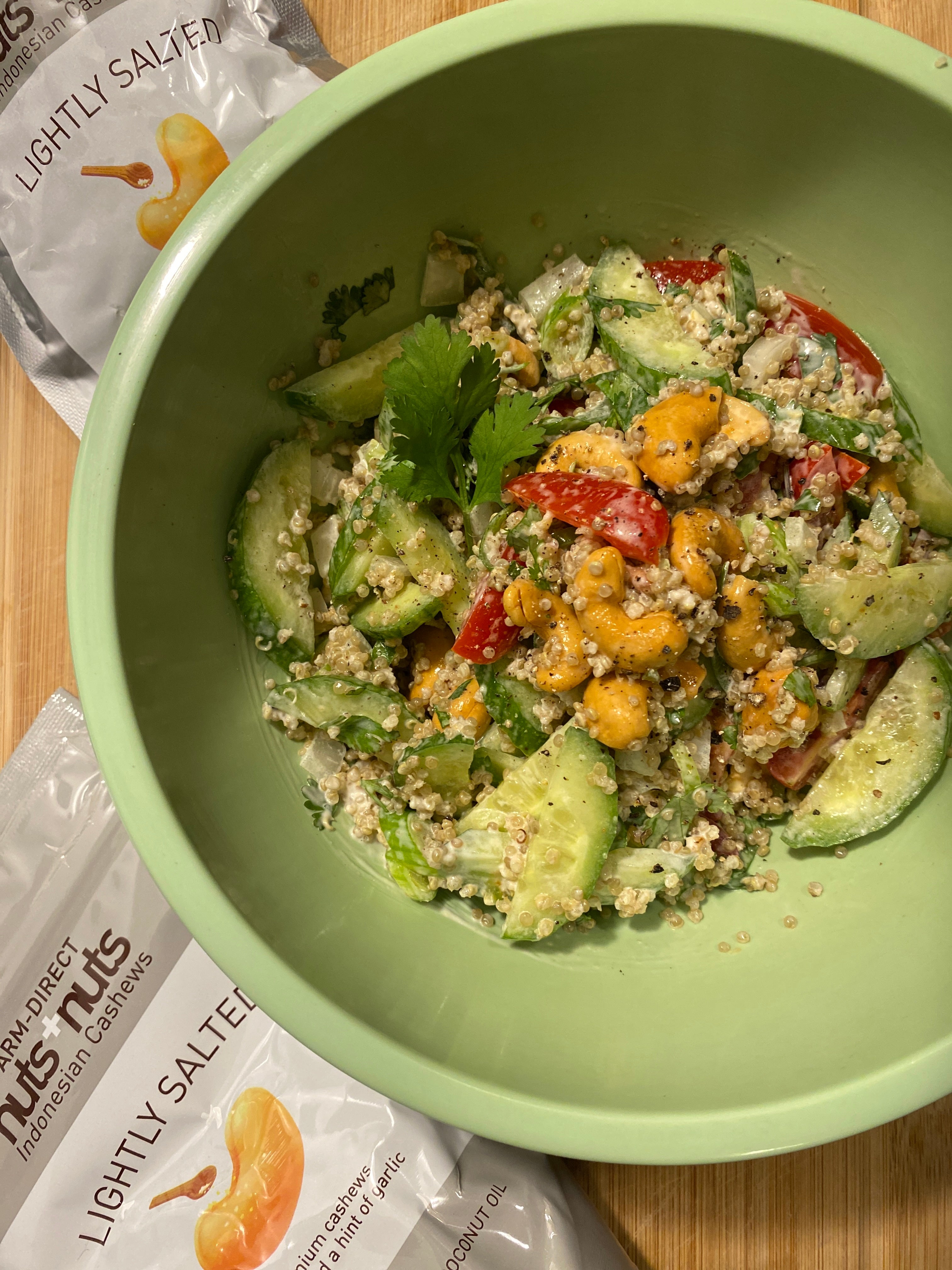 lightly salted cashews with quinoa salad