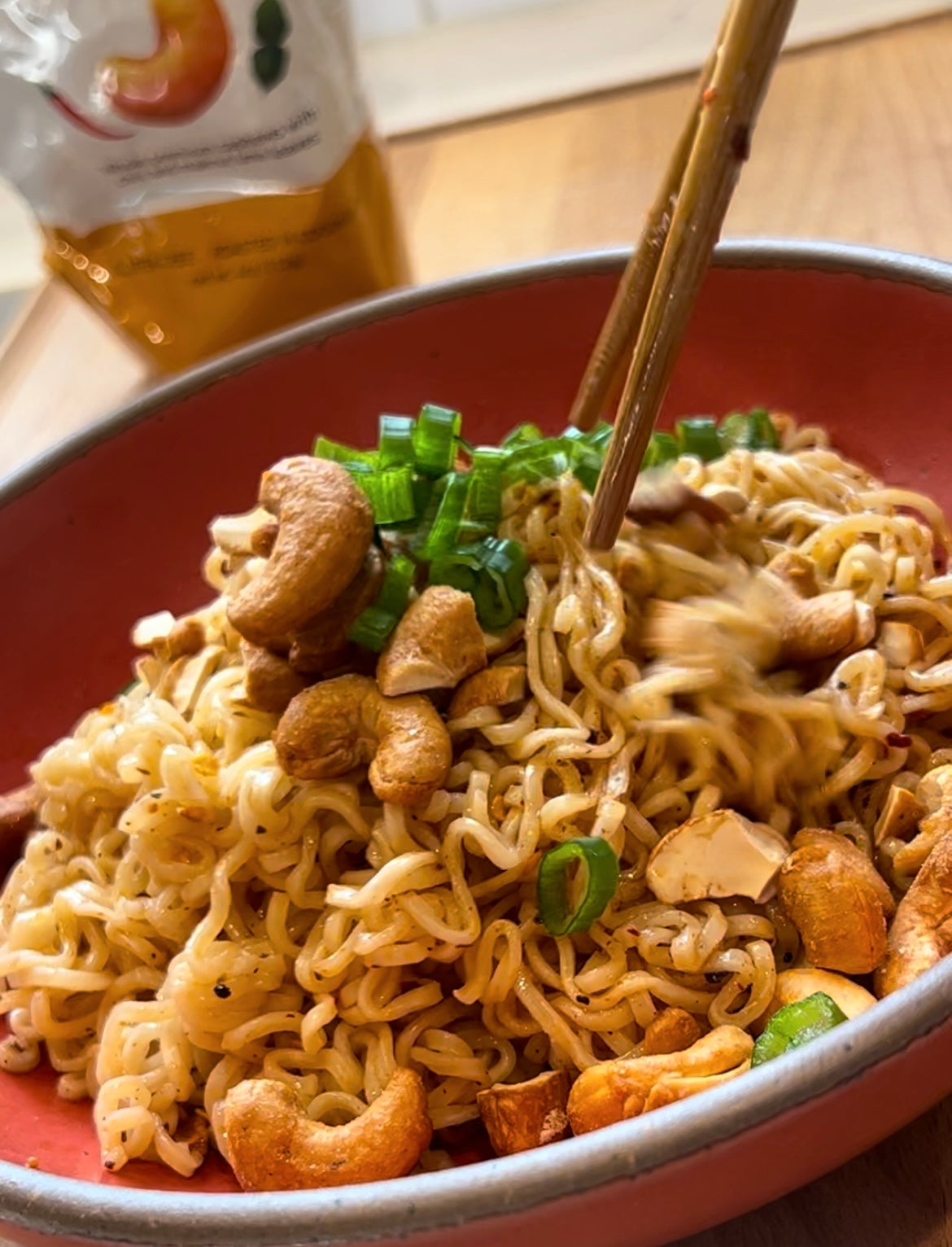 chili lime Indonesian cashews with ramen