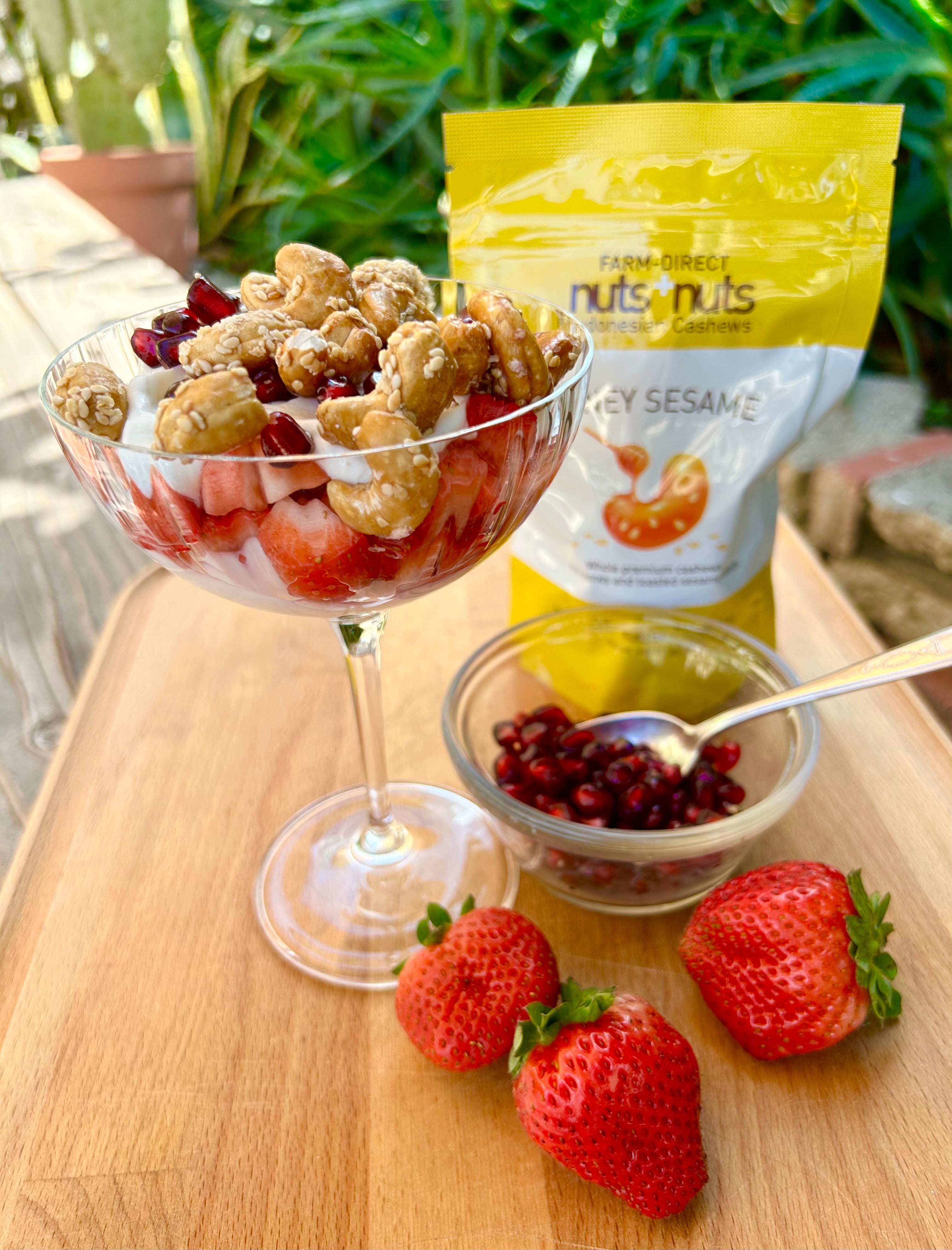 honey sesame Indonesian cashews with parfait