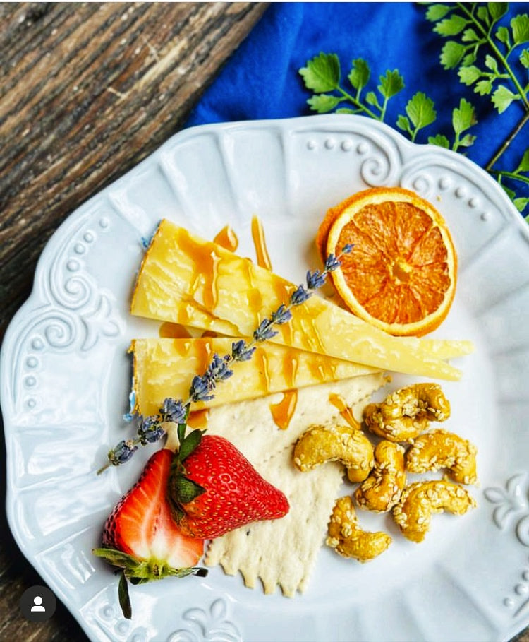 Honey Sesame Indonesian Cashews on Charcuterie board