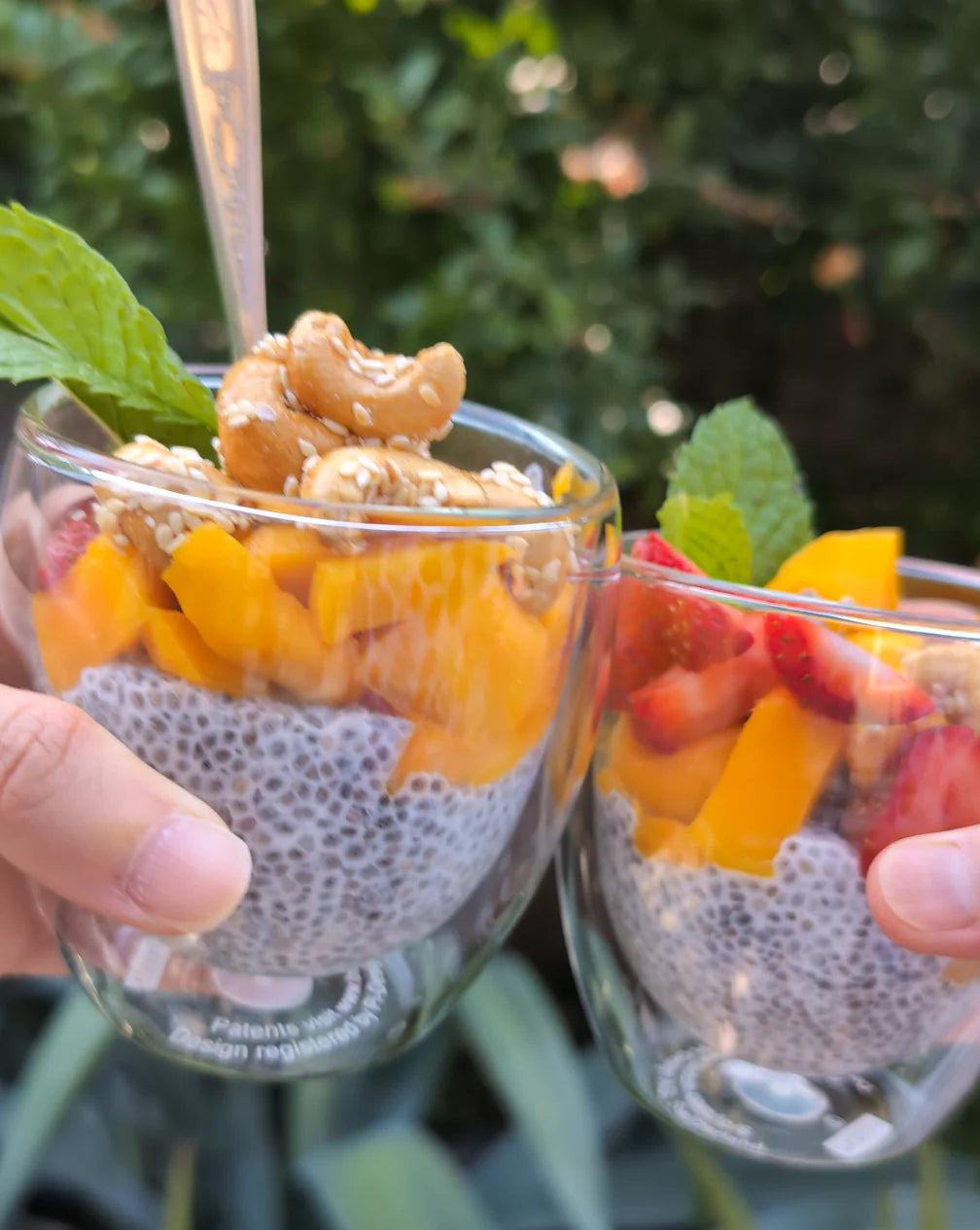 Tropical Chia Seed Pudding with Mangoes and Honey Sesame Cashews