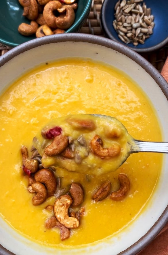 Coconut Lemongrass Butternut Squash Soup With Chili Lime Cashew Crunch