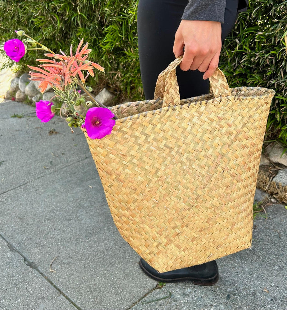 Handwoven Purun Straw Tote with 4 bags of assorted cashews